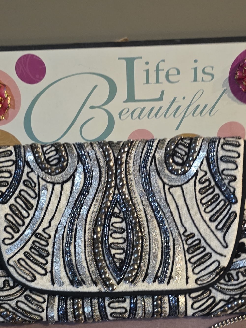 Lulu's Silver and Black Beaded Evening Clutch